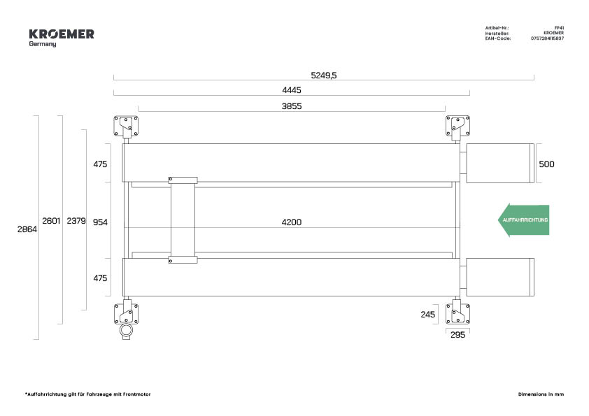 FP41 Technische Zeichnung - Draufsicht (samt Auffahrrichtung)