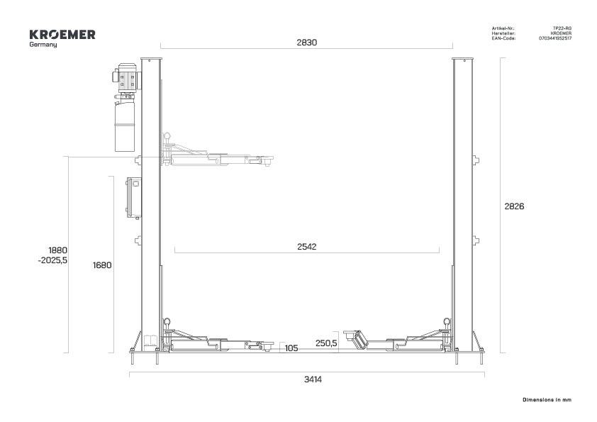 Technische Zeichnung TP22-RG - Frontalansicht