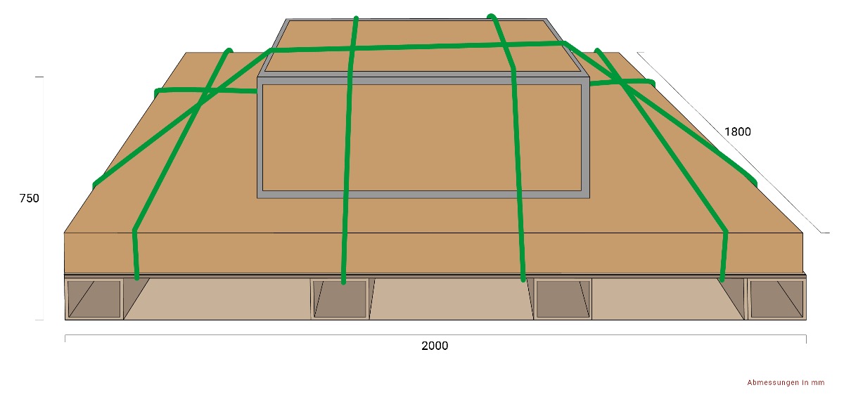 Illustration de l'emballage d'un pont élévateur à ciseaux
2 colis sur une palette Europe