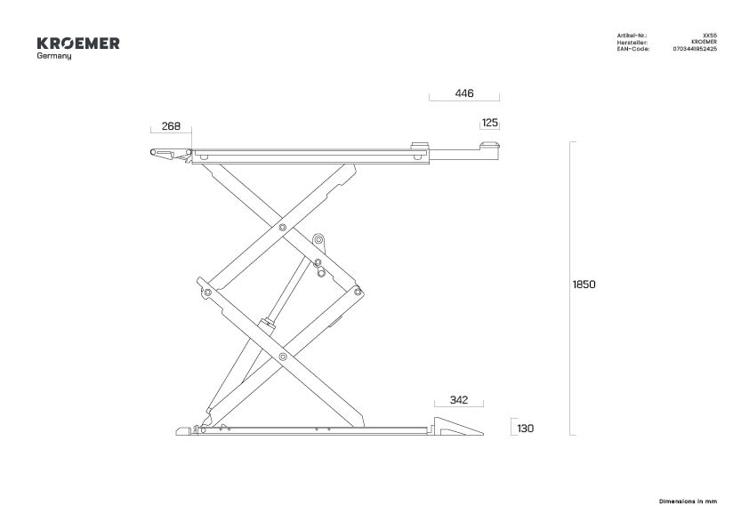 XX55 Technische Zeichnung - Seitenansicht - Überfahrhöhe 130mm