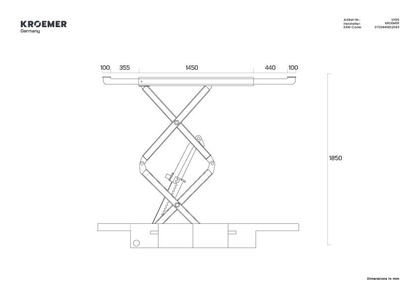 Technische Zeichnung XX65 - Seitenansicht oben

